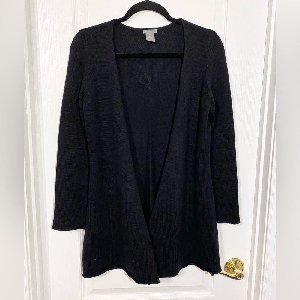 Ann Taylor Soft Rabbit Hair Touch Open Front Knit Cardigan Black Medium Petite